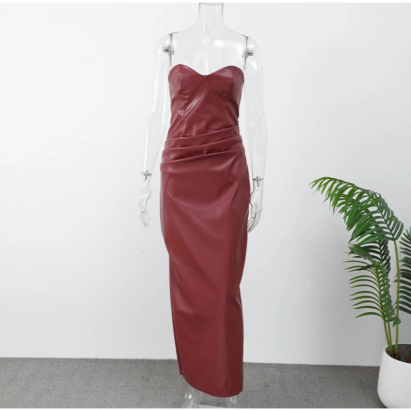 Debs Sexy Pu Leather Strapless Dress