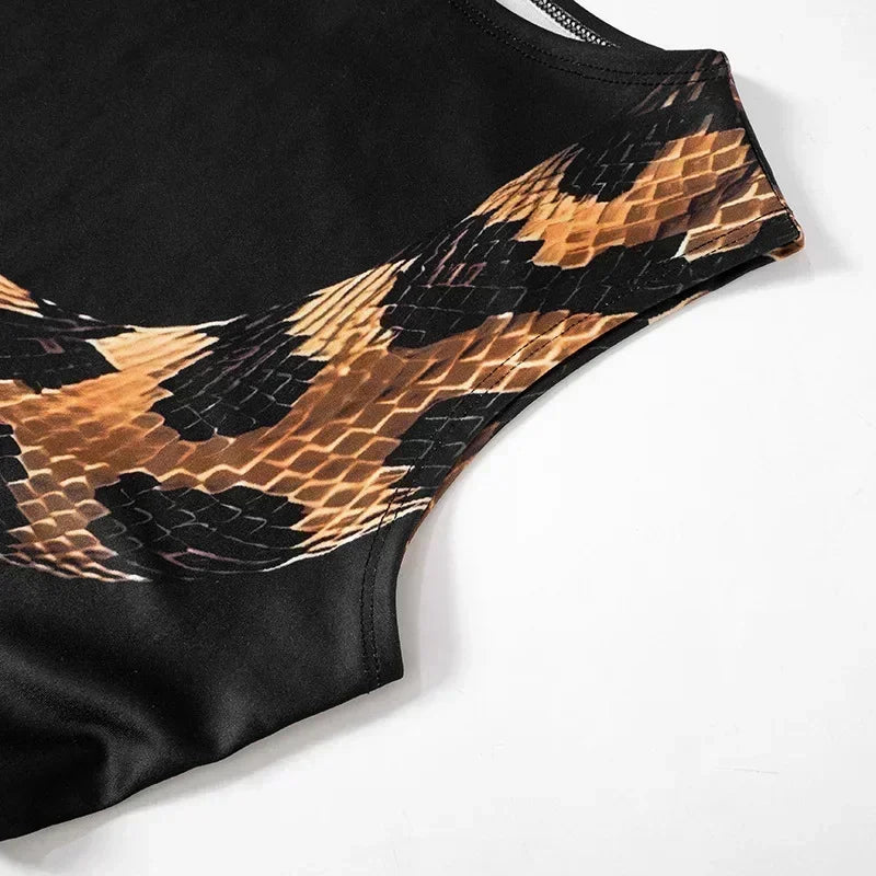 Debs Elegant Cut Out Snake Print Long Dress