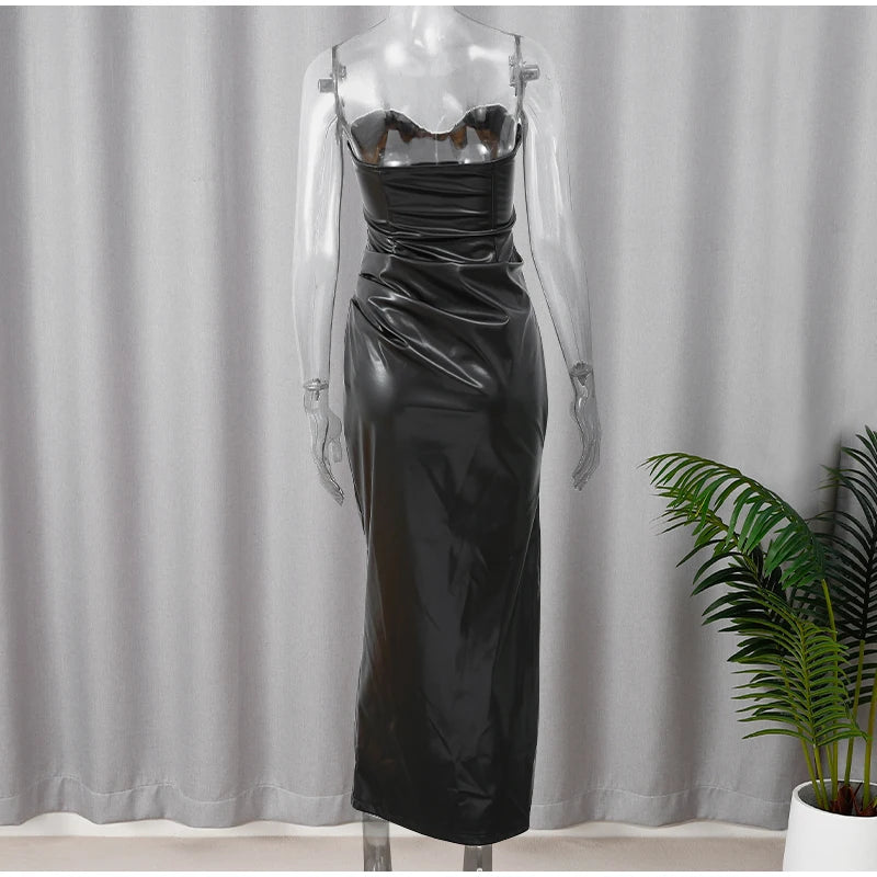 Debs Sexy Pu Leather Strapless Dress