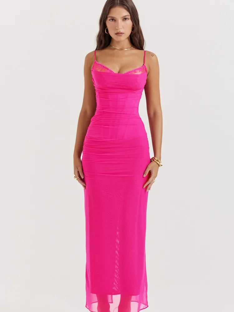 Debs Elegant Lace Slip Backless Long Dress