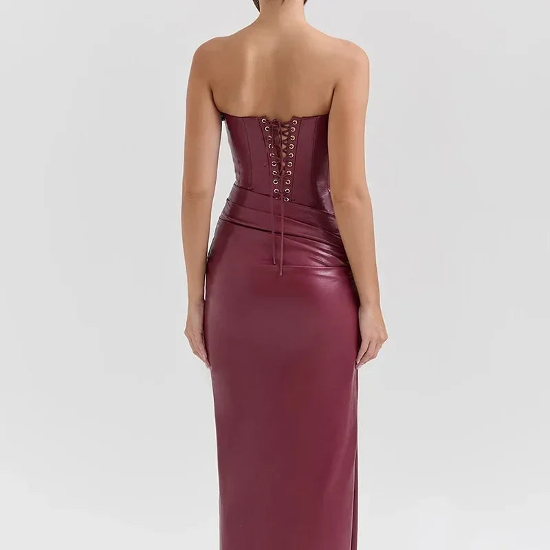 Debs Sexy Pu Leather Strapless Dress