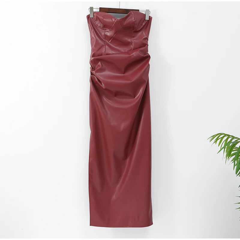 Debs Sexy Pu Leather Strapless Dress
