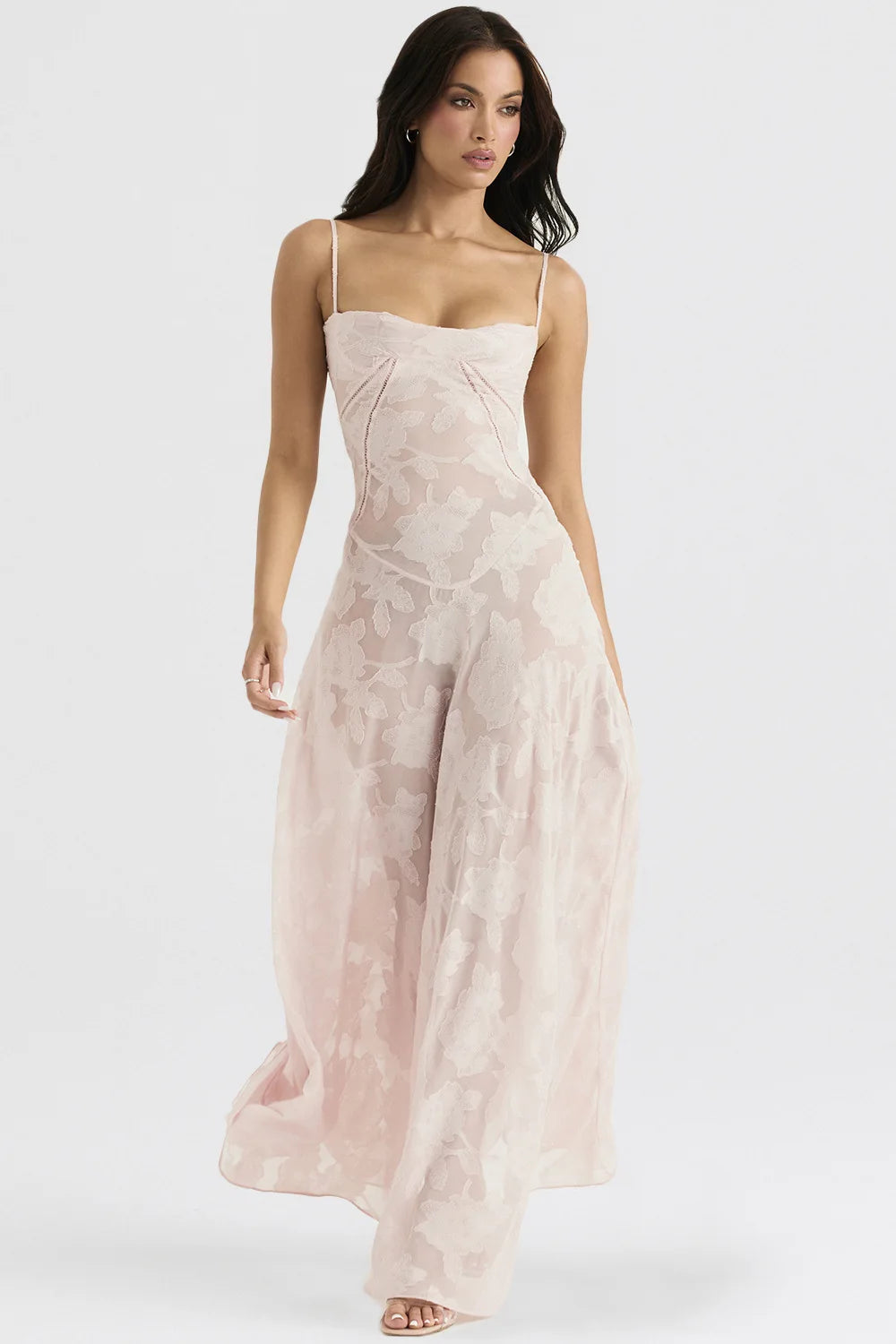 Debs Elegant Floral Print Spaghetti Strap Maxi Dress